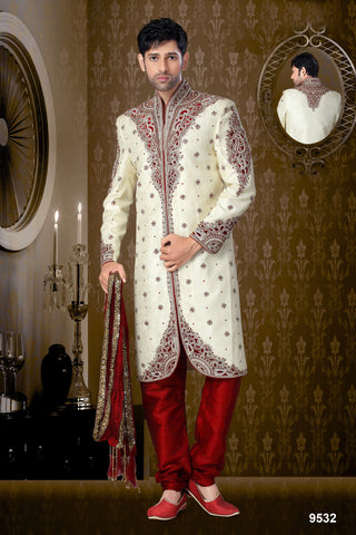 New Light Lemon Brocade Sherwani