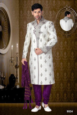 New Off White Brocade Sherwani