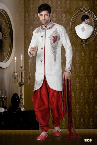 New Off White Banarasi Giccha Silk Resham Embroidery Indowestern Kurta