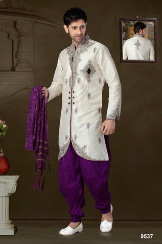 New Fone Stripe Art Silk Indowestern Kurta