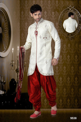 New Off White Banarasi Giccha Silk Indowestern Kurta