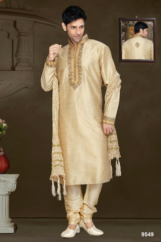 New Gold Stripe Art Silk Resham Embroidery Kurta