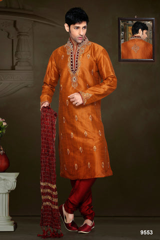 New Rust Color Dupian Jaquard Silk Kurta