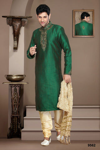 New Pakastani Green Dupian Jaquard Silk Resham Embroidery Kurta