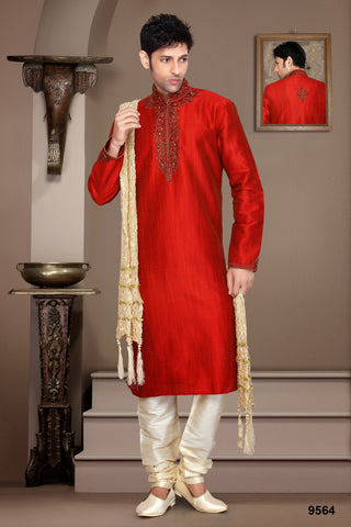 New Orange Dupian Jaquard Silk Embroidery Kurta