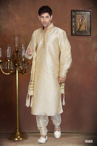 New Light Gold Dupian Jaquard Silk Kurta