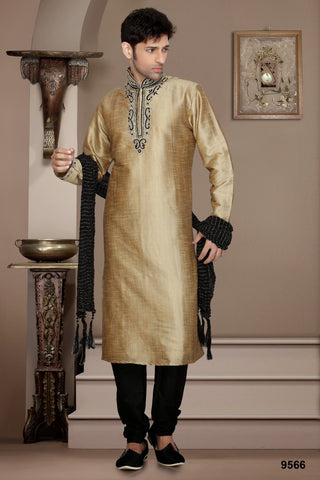 New Gold Beige Dupian Jaquard Silk Kurta