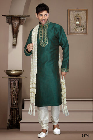 New Pakastani Green Dupian Jaquard Silk Kurta