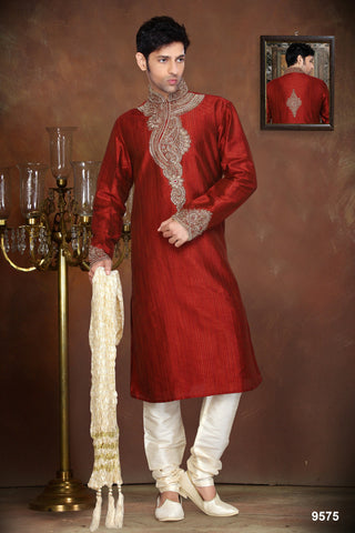 Orange Color Jaquard Silk Kurta