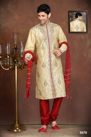 New Gold Dupian Jaquard Silk Thread Embroidery Kurta