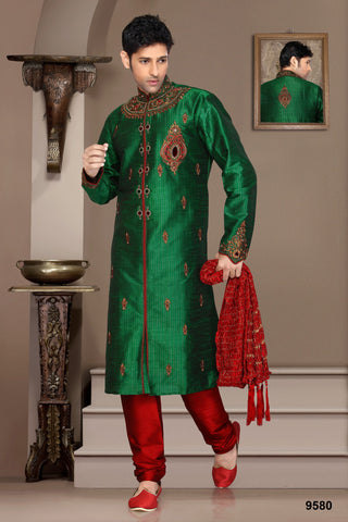 New Pakastani Green Stripe Art Silk Kurta