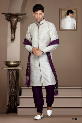 New Off White Brocade Resham Embroidery Kurta