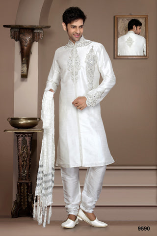 New Off White Stripe Art Silk Kurta Pyjama