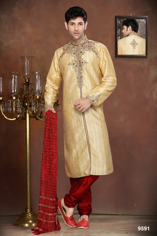 New Gold Dupian Jaquard Silk Kurta Pyjama