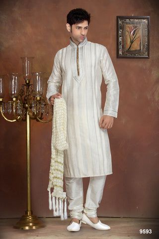 New Off White Stripe Art Silk Kurta