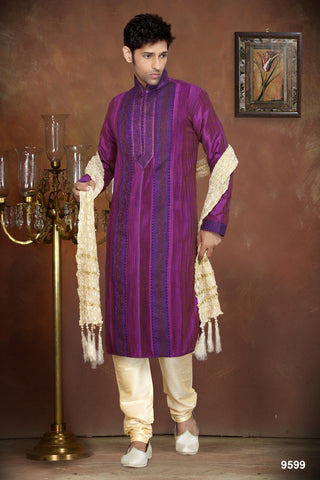 New Purple Dupian Jaquard Silk Kurta