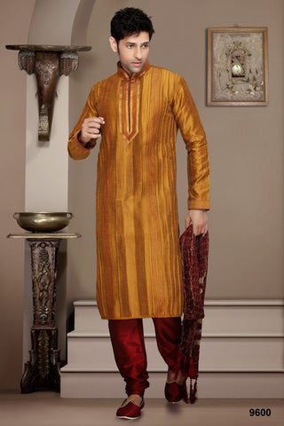 Gold  Jaquard Silk Thread Embroidery Kurta