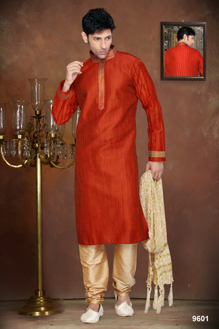 New Dupian Orange  Jaquard Silk Embroidery Kurta
