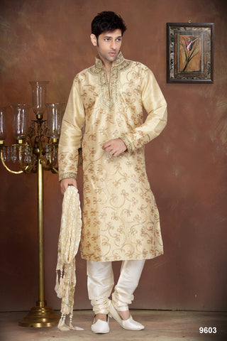New Gold Stripe Art Silk Kurta
