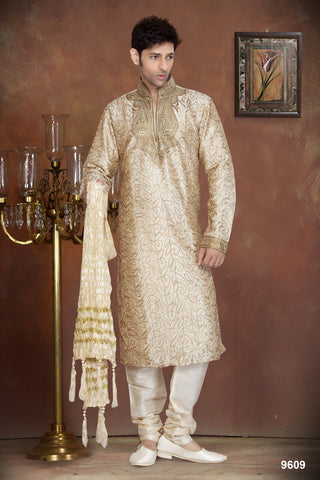New Gold Color Dupian Jaquard Silk Kurta