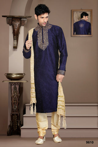 New Navy Blue Dupian Silk Kurta