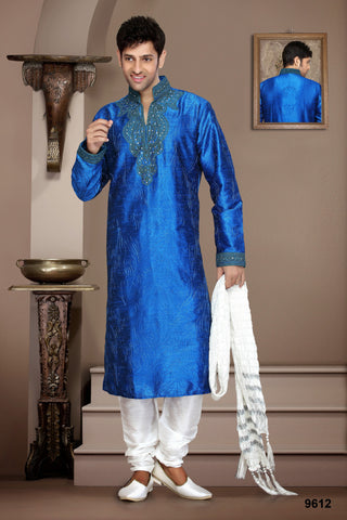 New Royal Blue Dupian Silk Kurta