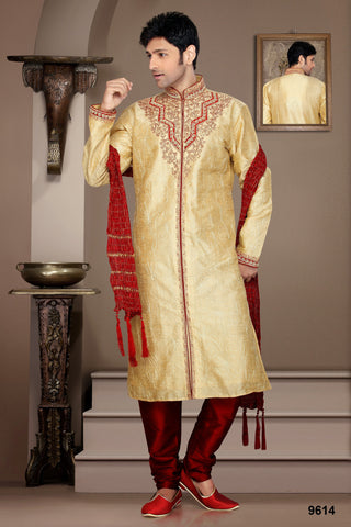 New Gold Dupian Jaquard Silk Kurta