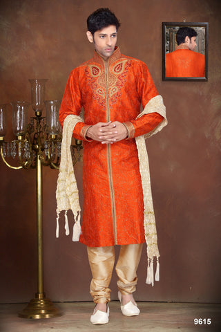 New Rust Dupian Jaquard Silk Kurta