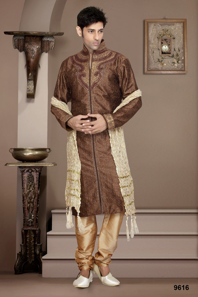Brown Antique Dupian Jaquard Silk Kurta
