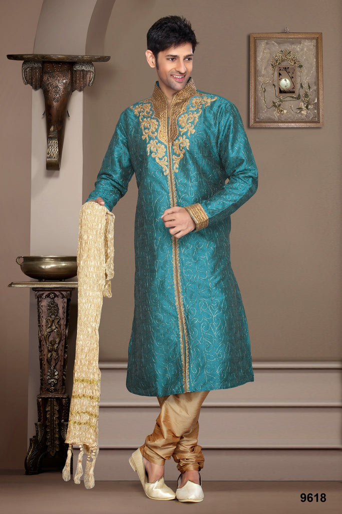 Green Dupian Jaquard Silk Embroidery Work Kurta