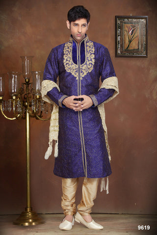 New Royal Blue Dupian Jaquard Silk Kurta
