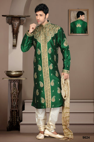New Pakistani Green Stripe Art Silk Kurta