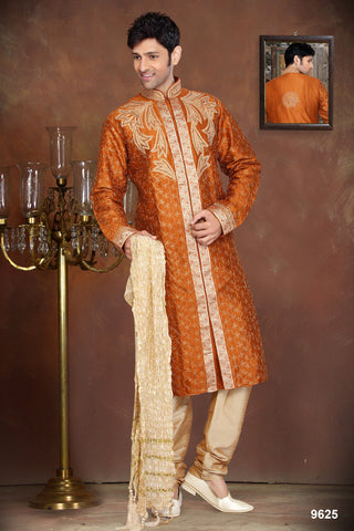 Orange Stripe Art Silk Kurta