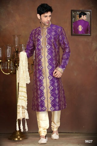 New Purple Color Dupin Jaquard Silk Thread Work Kurta