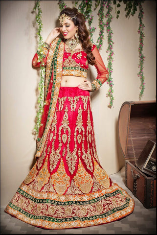 Red With Heavy Embroidery And Stone Work Lehanga Choli