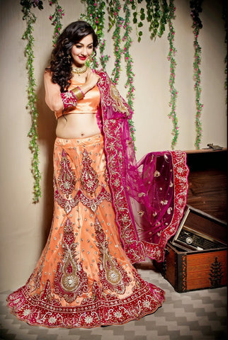 Peach with Pink Color Heavy Embroidery Work Bridal Lehenga Choli