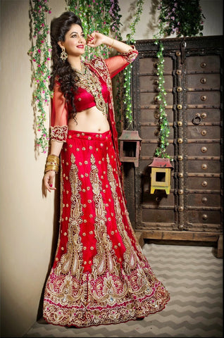 Red Embroidery Heavy Stone Work Lehanga Choli