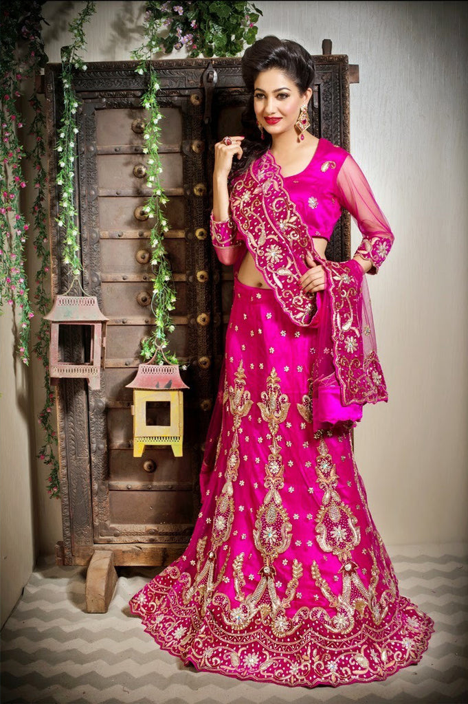Pink Net Embroidery Stone Work Bridal Lehanga