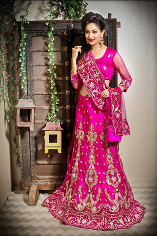 Pink Net Embroidery Stone Work Bridal Lehanga