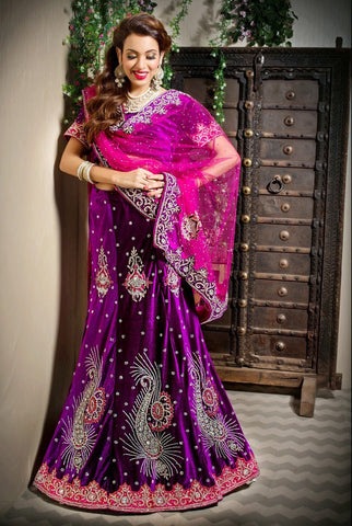 Purple Velvet Embroidery Bridal Lehanga choli With Net Duppatta