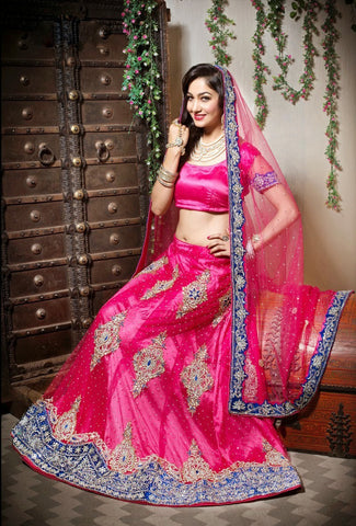 Pink Net Embroidery Stone Work Bridal Lehanga Choli With Duppatta
