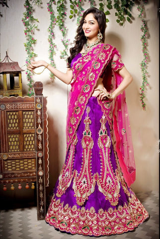 Purple and Pink Heavy Embroidery Lehanga Choli