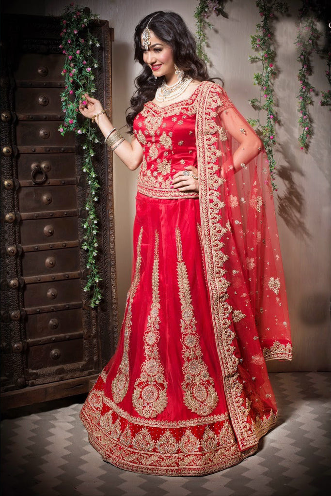 Red Net Embroidery Work With Net Red Duppatta