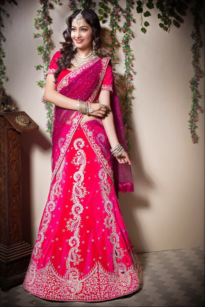 Red Velvet Embroidery Stone Work Lehanga