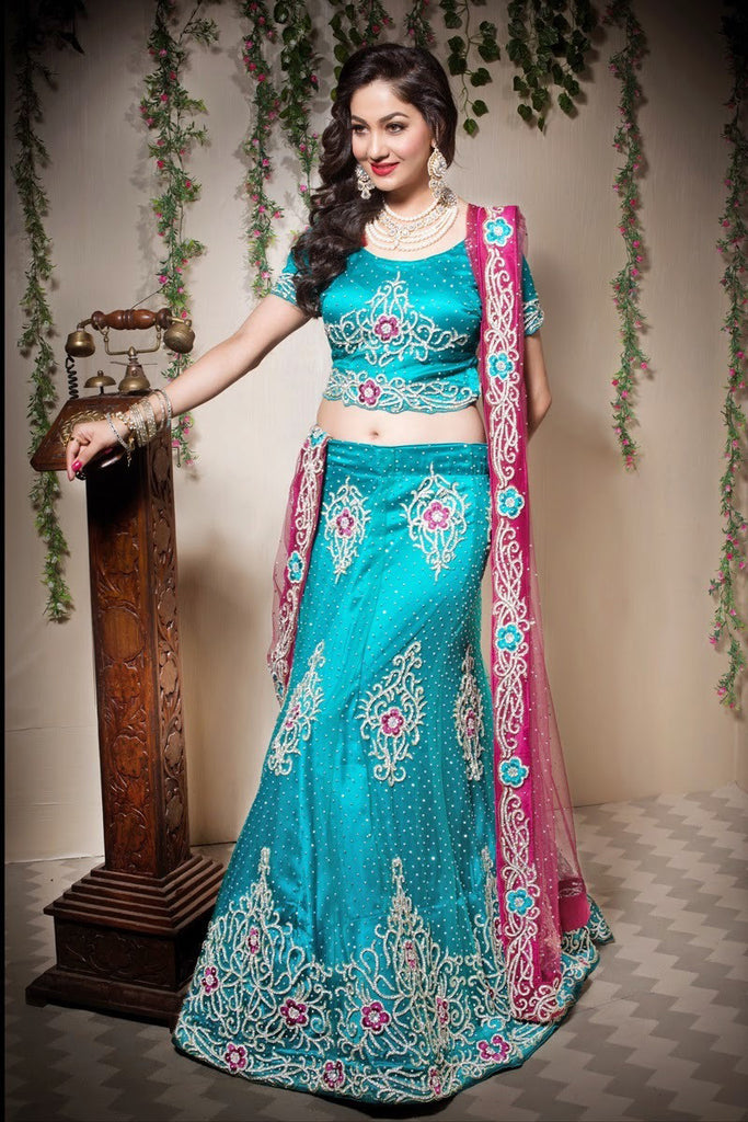 Ocean Blue Embroidery And Stone Work Lehanga