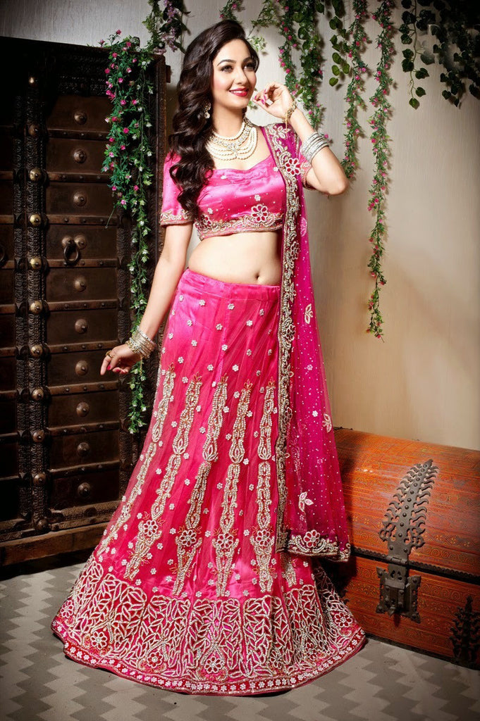 Pink With Heavy Stone Work Lehanga Choli