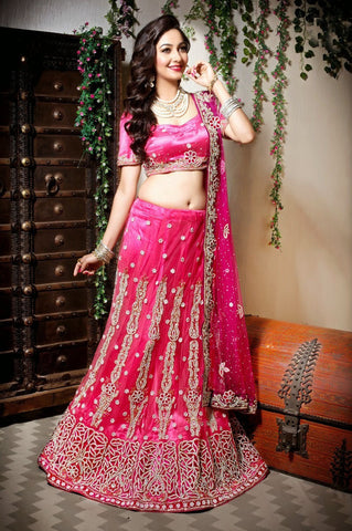 Pink With Heavy Stone Work Lehanga Choli