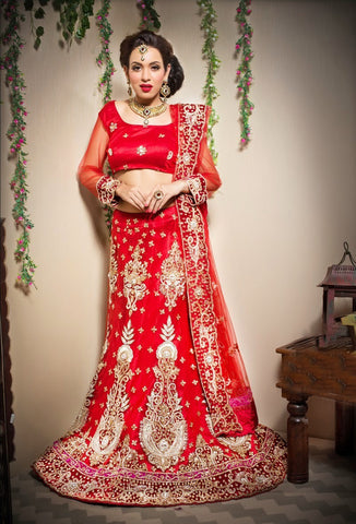 Red Net Bridal Lehanga Choli