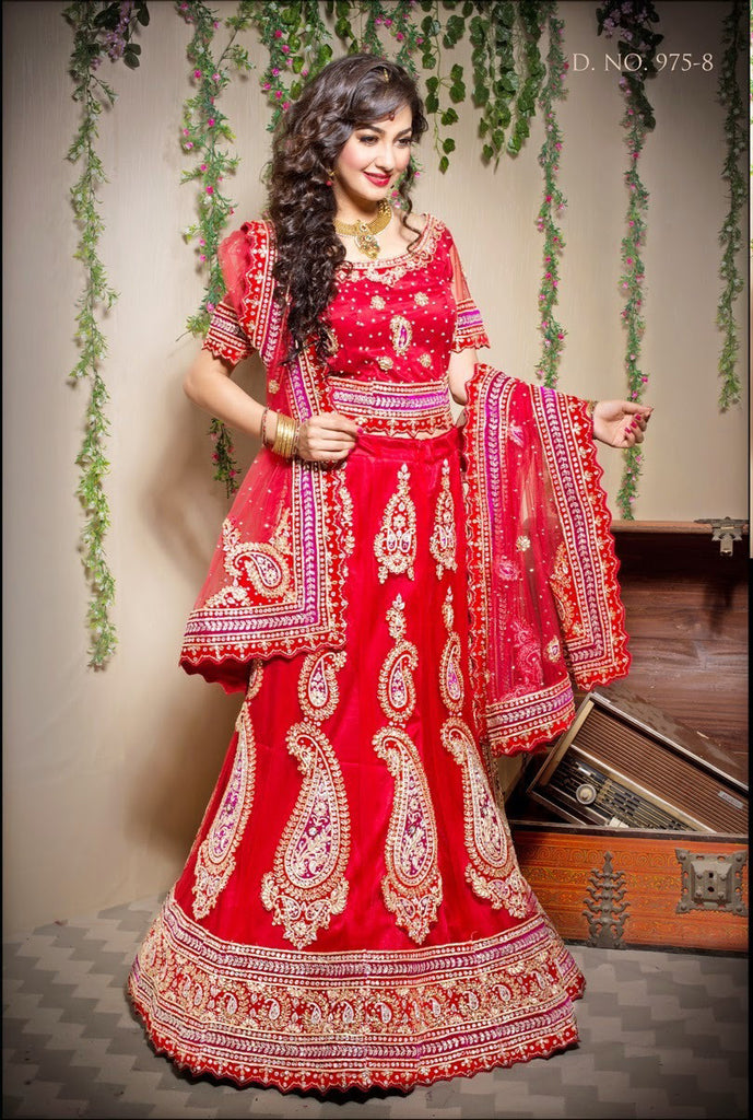 Red Net Stone Work Heavy Bridal Lehanga Choli