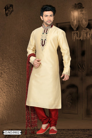 Fawn Jacquard art silk Kurta Pyjama